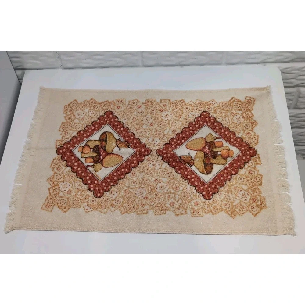 Vintage Retro Mushroom Butterfly Gold Orange Cottage Core Granny Kitchen Towel
